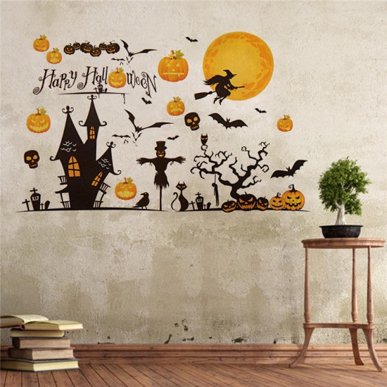 Halloween Decoration Art Paper Stick Home Pumpkin Castle Moon