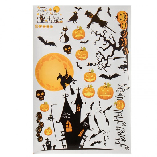Halloween Decoration Art Paper Stick Home Pumpkin Castle Moon
