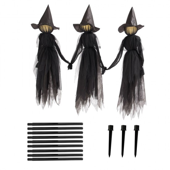 Halloween Light-Up Witches with Stakes Decorations Outdoor Holding Hands Screaming Witches Sound Activated Sensor Decor