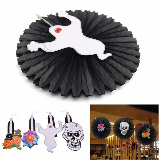 Halloween Paper Fan Wall Hanging Decoration Party Home Decor Gifts Ghost Pumpkin