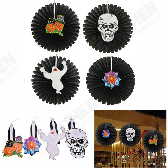 Halloween Paper Fan Wall Hanging Decoration Party Home Decor Gifts Ghost Pumpkin