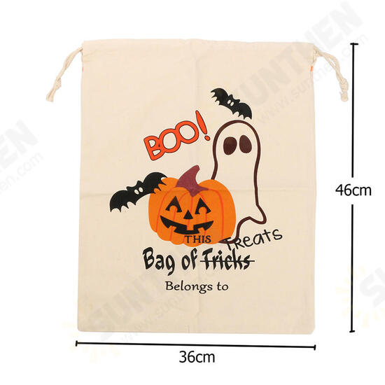 Halloween Pumpkin Canvas Bags Beam Port Drawstring Sack Candy Gift Bags