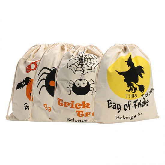 Halloween Pumpkin Canvas Bags Beam Port Drawstring Sack Candy Gift Bags