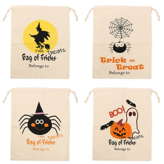 Halloween Pumpkin Canvas Bags Beam Port Drawstring Sack Candy Gift Bags