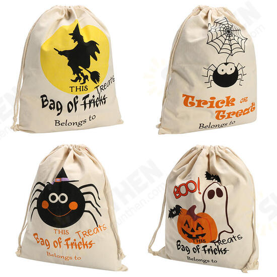 Halloween Pumpkin Canvas Bags Beam Port Drawstring Sack Candy Gift Bags