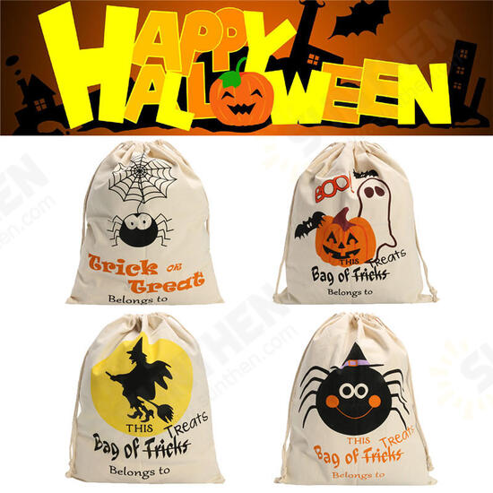 Halloween Pumpkin Canvas Bags Beam Port Drawstring Sack Candy Gift Bags