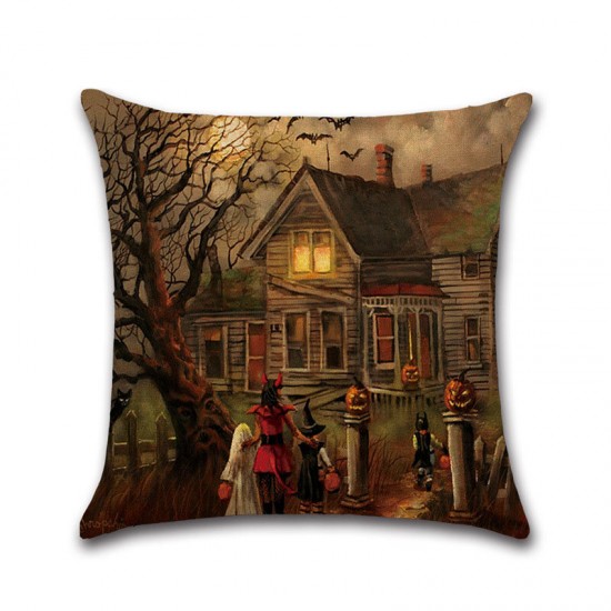 Halloween Series Ancient House Witch Pumpkin Cat Pillow Cover Decorative Toys