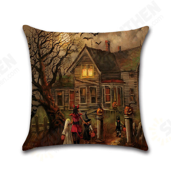 Halloween Series Ancient House Witch Pumpkin Cat Pillow Cover Decorative Toys