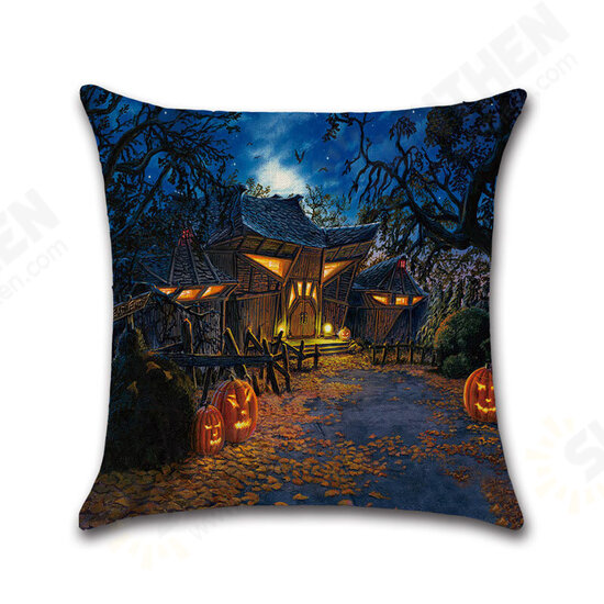 Halloween Series Ancient House Witch Pumpkin Cat Pillow Cover Decorative Toys