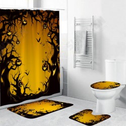 Halloween Series Decorative Toys Bathroom Toilet Cover+Non-slip Pedestal Rug+Bath Mat / Waterproof Shower Curtain Halloween Style