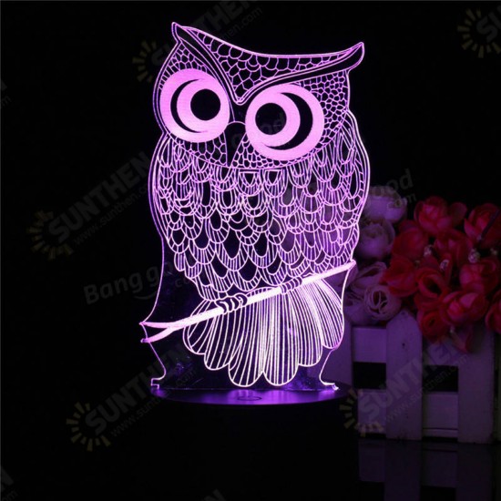 Owl 3D LED Color Change Night Light USB Charge Table Desk Lamp Decorations With Remote Controller