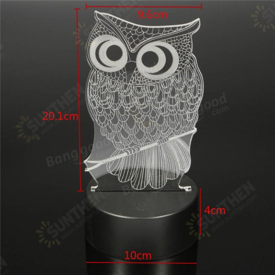 Owl 3D LED Color Change Night Light USB Charge Table Desk Lamp Decorations With Remote Controller