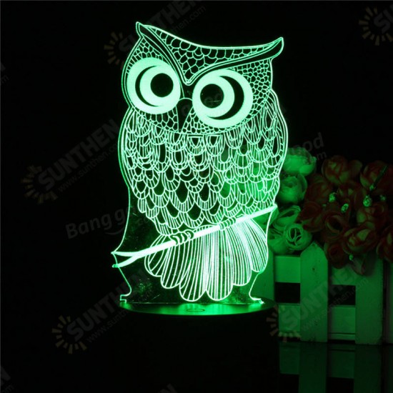 Owl 3D LED Color Change Night Light USB Charge Table Desk Lamp Decorations With Remote Controller