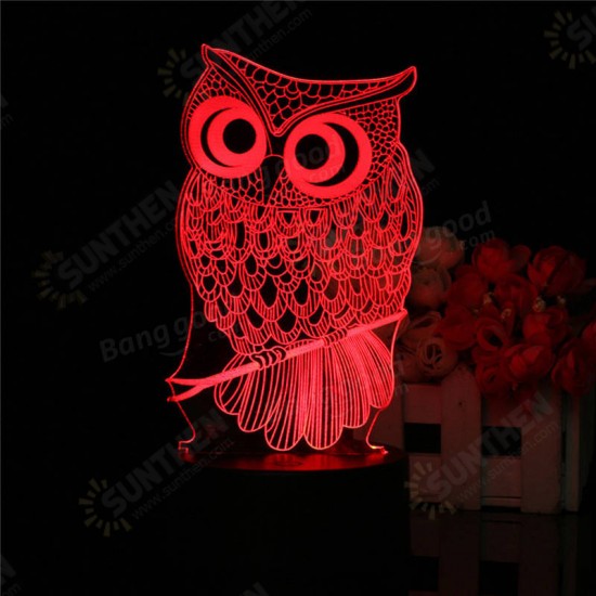 Owl 3D LED Color Change Night Light USB Charge Table Desk Lamp Decorations With Remote Controller