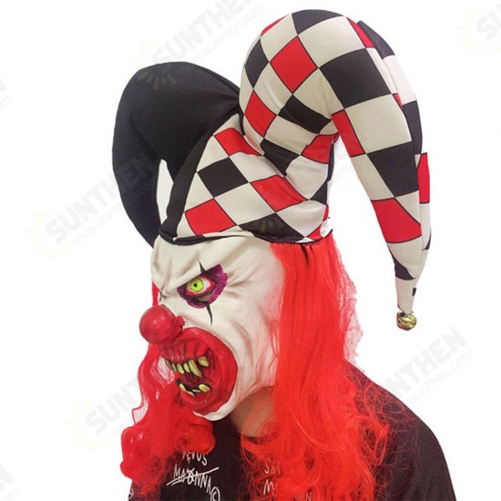 Redhead Big Hat Clown Scary Face Latex Mask for Halloween Toys