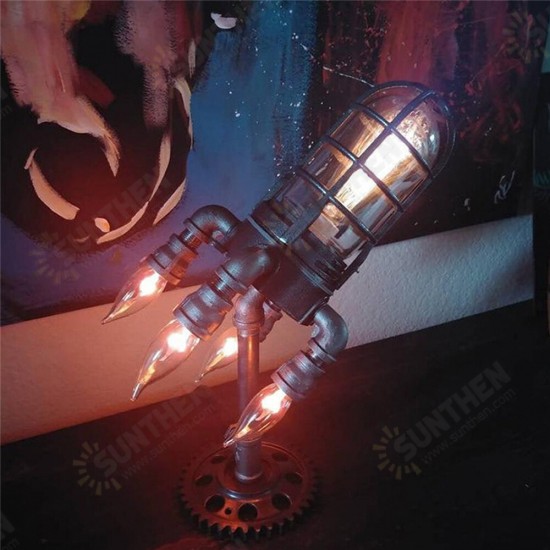 US/UK/EU/AU Plug Steampunk Rocket Lamp Punk Style Lights Desktop Decor Ornaments Wall Decoration Light Led Light Lamp