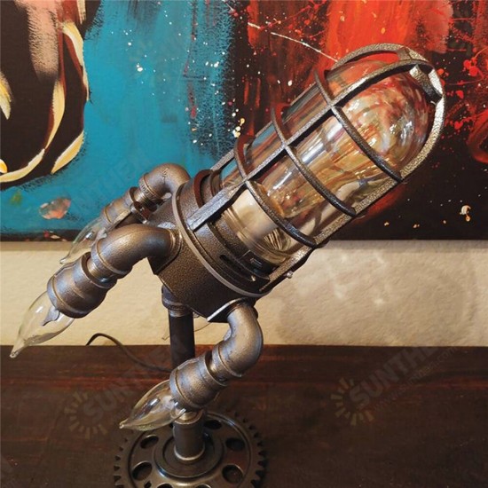 US/UK/EU/AU Plug Steampunk Rocket Lamp Punk Style Lights Desktop Decor Ornaments Wall Decoration Light Led Light Lamp