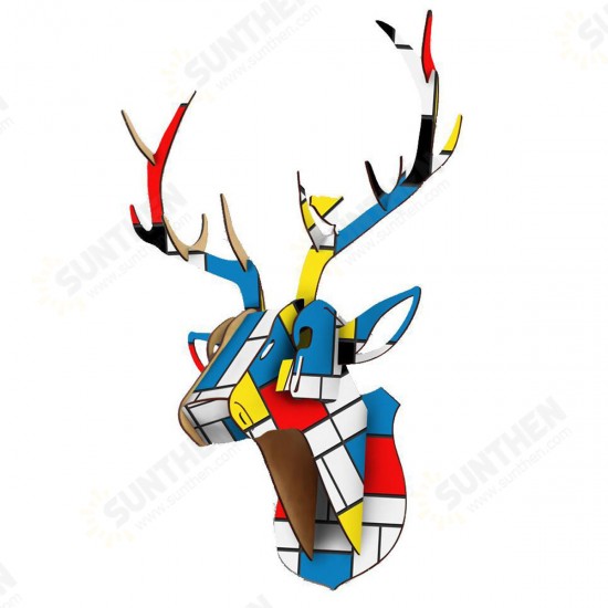 Wooden DIY Animal Painted Deer Head Wall Hanging Christmas Decoration Toys