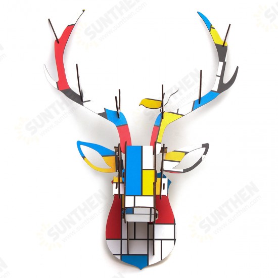 Wooden DIY Animal Painted Deer Head Wall Hanging Christmas Decoration Toys