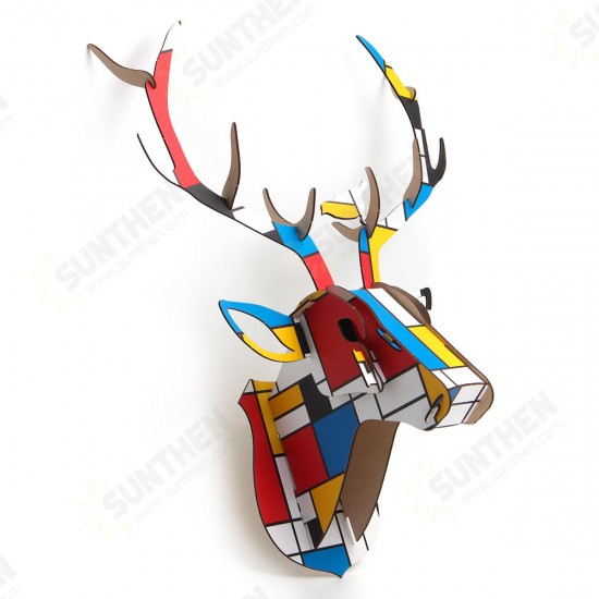 Wooden DIY Animal Painted Deer Head Wall Hanging Christmas Decoration Toys