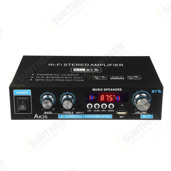 AK35 2x30W Digital HIFI Power Amplifier bluetooth 5.0 USB FM TF Card Stereo Home Theater Car Audio 110V 220V AMP with Remote Control