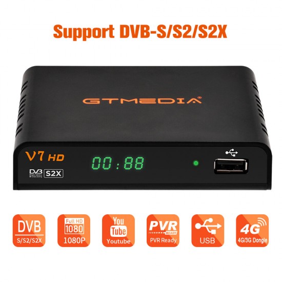 V7 HD DVB-S DVB S2 S2X 1080P Set Top Box Satelite Decoder TV Receiver with USB WIFI Support YouTube Powervu Biss USB WIFI Dongle