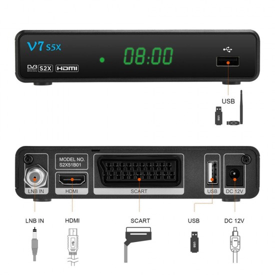 TV Tuner DVB-S2 V7S5X Scart Interface Full 1080P H.265 HD Digital Satellite Receiver Support Youtube Set Top Box