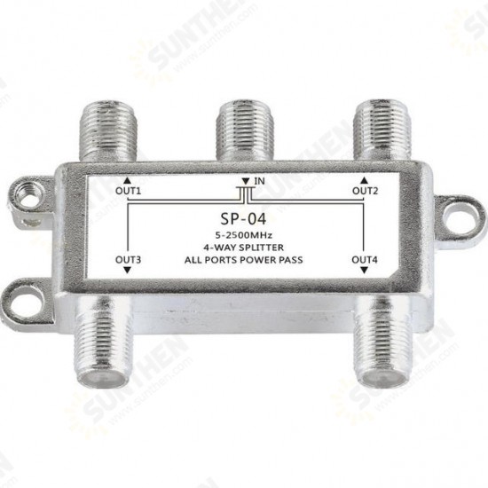 SP04 Satellite 4 Way Coax Cable Splitter Bi-Directional MoCA Connector Designed for SATV/CATV