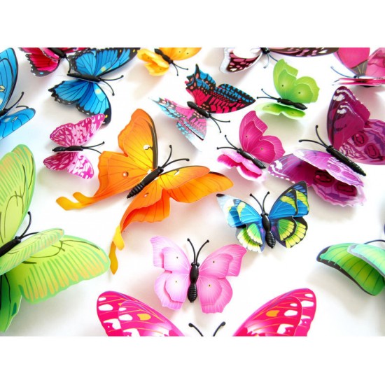 12PCS 7 Colors 3D Double Layer Butterfly Wall Sticker Fridge Magnet Home Decor Art Applique