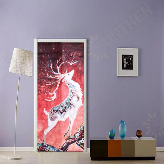 3D Door Wall Sticker Fridge Deer Waterproof Sticker Self Adhesive Paper Wrap Mural Decal