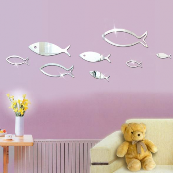 3D Fish Multi-color DIY Shape Mirror Wall Stickers Home Wall Bedroom Office Decor