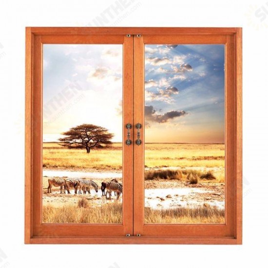 3D Wall Decals 3D Artificial Window View Removable Grassland Stickers Home Wall Decor Gift