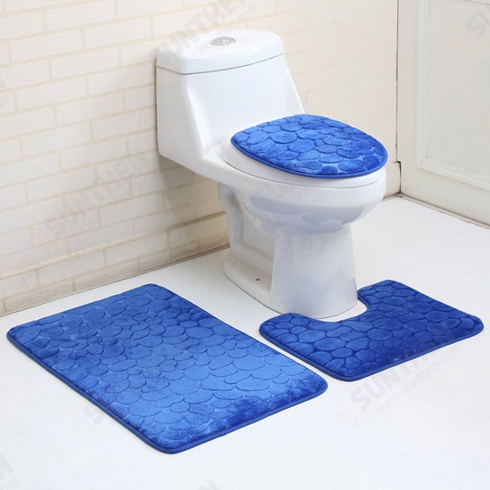 3PCS Toilet Seat Covers Bathroom Carpet Non-Slip Pedestal Rug + Lid Toilet Cover + Bath Mat Set