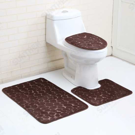 3PCS Toilet Seat Covers Bathroom Carpet Non-Slip Pedestal Rug + Lid Toilet Cover + Bath Mat Set