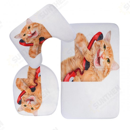 3PCS Toilet Seat Covers Funny Cat Bathroom Soft Pedestal Rugs Lid Toilet Covers Bath Mats Carpets