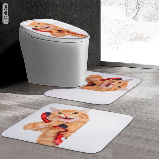 3PCS Toilet Seat Covers Funny Cat Bathroom Soft Pedestal Rugs Lid Toilet Covers Bath Mats Carpets