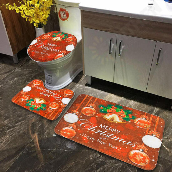 3pcs Bathroom Rug Mats Set Christmas Decoration Anti-slip Toilet Rug Floor Mat 3pcs Bathroom Rug Mats Set Christmas Decoration Anti-slip Toilet Rug Floor Mat