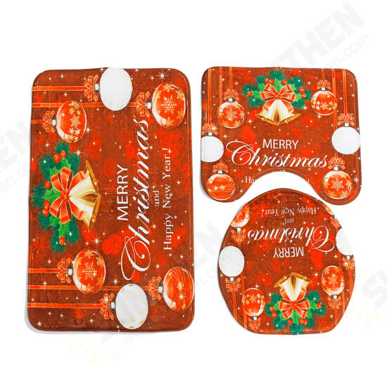 3pcs Bathroom Rug Mats Set Christmas Decoration Anti-slip Toilet Rug Floor Mat 3pcs Bathroom Rug Mats Set Christmas Decoration Anti-slip Toilet Rug Floor Mat