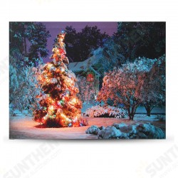 40 x 30cm Battery Operated LED Christmas Snowy House Front Tree Xmas Canvas Print Wall Art