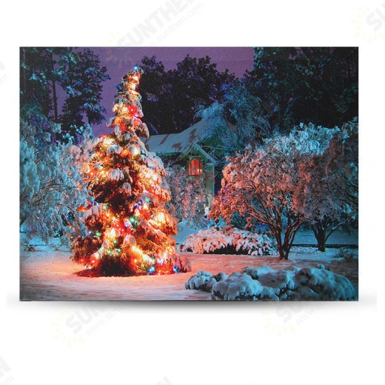 40 x 30cm Battery Operated LED Christmas Snowy House Front Tree Xmas Canvas Print Wall Art