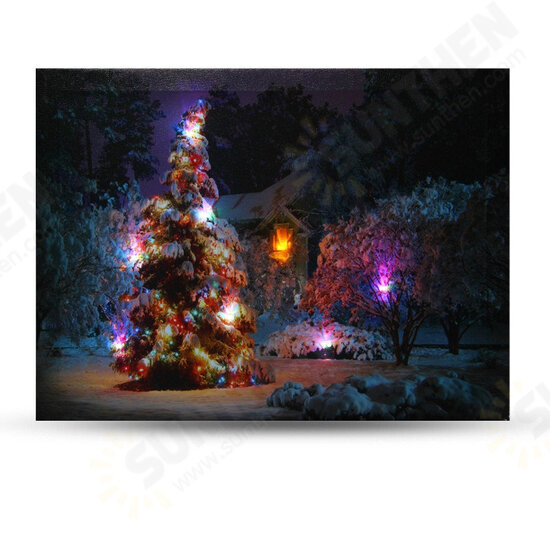 40 x 30cm Battery Operated LED Christmas Snowy House Front Tree Xmas Canvas Print Wall Art