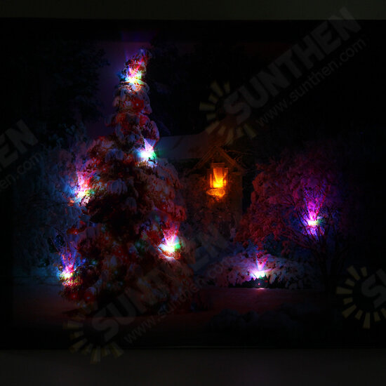 40 x 30cm Battery Operated LED Christmas Snowy House Front Tree Xmas Canvas Print Wall Art