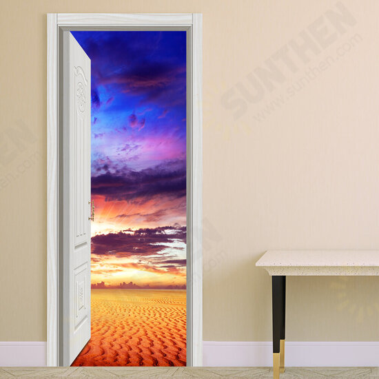 88X200CM PAG Imitative Door 3D Wall Sticker Ocean Desert Eiffel Tower Ajar Door Home Wall Decor Gift