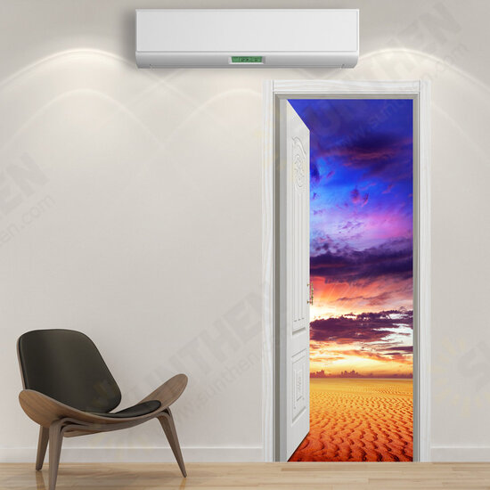 88X200CM PAG Imitative Door 3D Wall Sticker Ocean Desert Eiffel Tower Ajar Door Home Wall Decor Gift