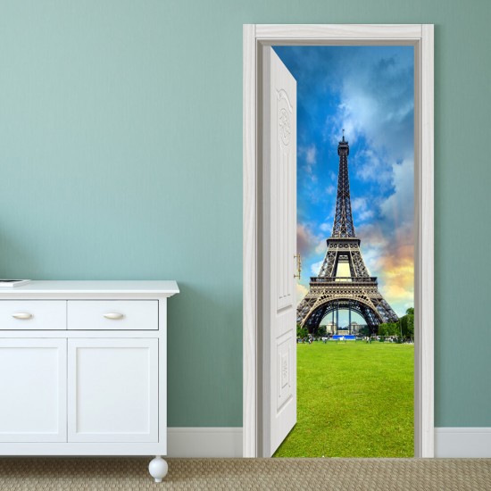 88X200CM PAG Imitative Door 3D Wall Sticker Ocean Desert Eiffel Tower Ajar Door Home Wall Decor Gift