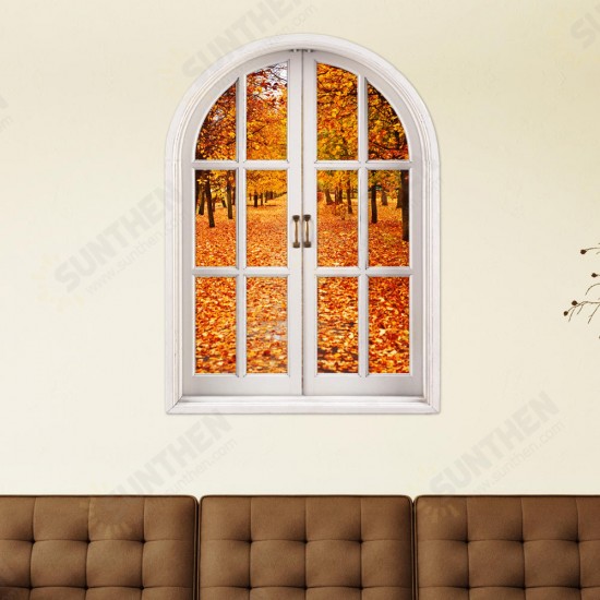 Autumn Leaves 3D Artificial Window View 3D Wall Decals Room PAG Stickers Home Wall Decor Gift