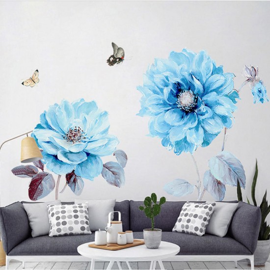 Blue Flowers Wall Sticker Room Sticker Living Room Background Bedroom Decorations