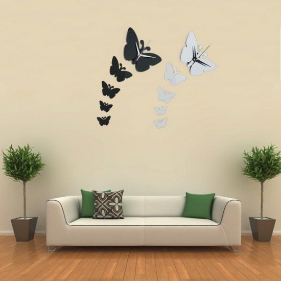 Butterfly Wall Clock Sticker Specular Surface Wall Sticker Home Decoration
