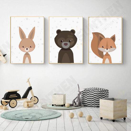 Cartoon Fox Animal Canvas Poster Nordic Art Prints Baby Kids Room Wall Sticker Decor