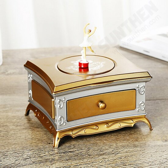 Classical Rotating Girl Music Box Jewelry Storage Box & Makeup Mirror Kids Decorations